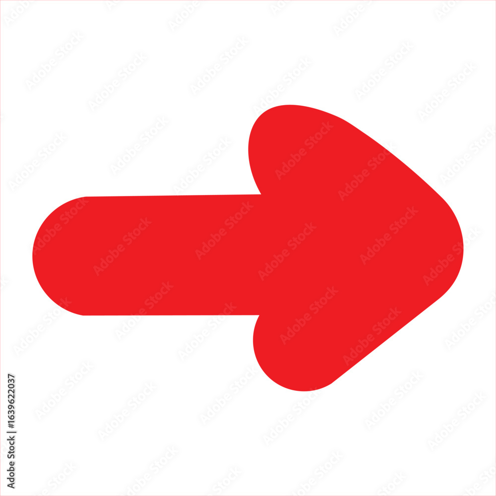 Poster a simple, bold, bright red arrow pointing directly to the right against a clean white background sig