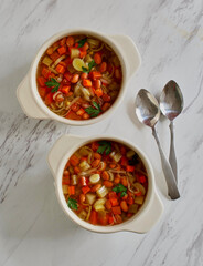 vegetable soup with pinto beans, carrots, celery, and onion