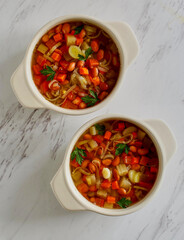 vegetable soup with pinto beans, carrots, celery, and onion