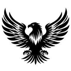 Black and white silhouette vector of on eagle white background  
