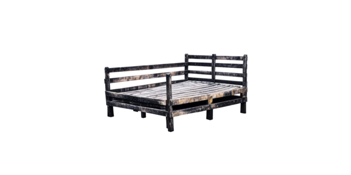 Distressed Black Wooden Daybed with Slatted Seat and Railings