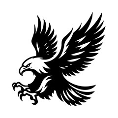 Obraz premium Black and white silhouette vector of on eagle white background 