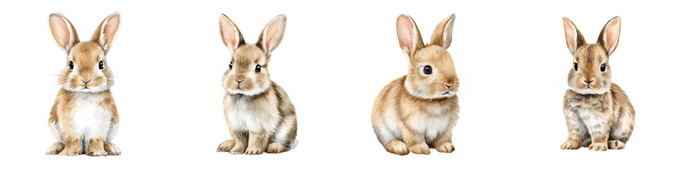Obraz premium Watercolor Illustration of Cute Bunnies Sitting on White Background