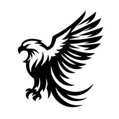 Obraz premium Black and white silhouette vector of on eagle white background 