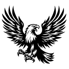 Black and white silhouette vector of on eagle white background  