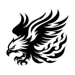 Black and white silhouette vector of on eagle white background  