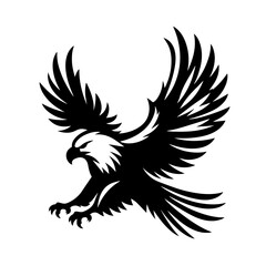Black and white silhouette vector of on eagle white background  
