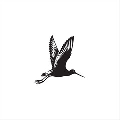 Elegant Godwit Silhouette Vector Art – Long-Legged Shorebird with Straight Beak, Minimal Black Outline Perfect for Coastal Wildlife Themes, Nature Logos, Wetland Illustrations, and Decorative Prints
