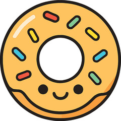 Cute Donut Cartoon Illustration with Sprinkles and a Smiling Face