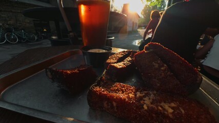 Enjoy outdoor dining with crispy fried dishes and refreshing drinks as you watch the beautiful sunset