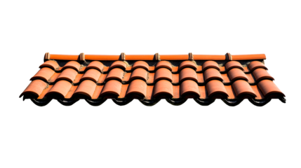 Terracotta roof tiles on a white background