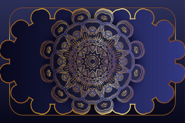Symmetrical floral mandala in blue and gold with sunflowers and ornamental design elements ideal for art prints and decoration