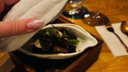 chicken and vegetable salad, dessert 