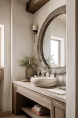 Farmhouse Powder Room Small Bathroom Light Earthy Colors Vanity Lights