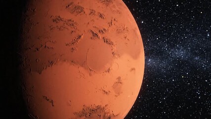 The red planet Mars is prominently displayed in the dark expanse of space surrounded by stars - Powered by Adobe