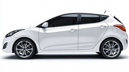 Naklejka premium Sleek Side View White Hatchback Car Isolated on White Background