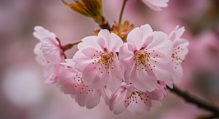 Obraz premium Delicate Pink Sakura Blossoms in a Gentle Cluster with Soft Bokeh