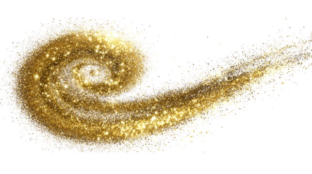 Gold glitter explosion swirl with sparkles on transparent background PNG file