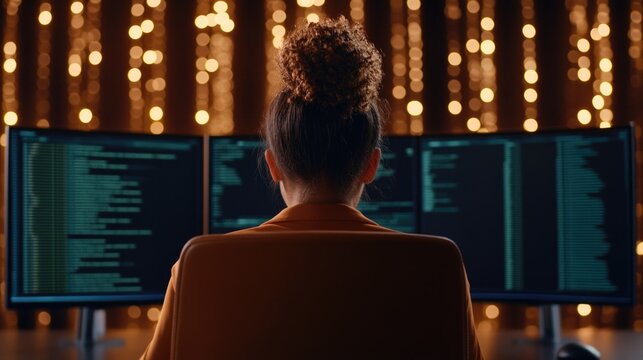 Hacker at work in a dark room