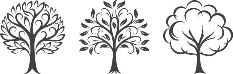 Obraz premium Tree vector icon illustration, simple black and white line art, minimalist nature symbol, clean design for environment, outdoors, and ecological projects