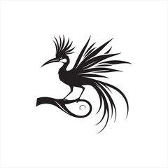 Fototapeta premium Majestic Greater Bird-of-Paradise Silhouette Vector Art – Exotic Tropical Bird with Flowing Tail Plumes, Minimal Black Outline Perfect for Wildlife Themes, Nature Logos, and Decorative Ornamental Prin