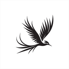Majestic Greater Bird-of-Paradise Silhouette Vector Art – Exotic Tropical Bird with Flowing Tail Plumes, Minimal Black Outline Perfect for Wildlife Themes, Nature Logos, and Decorative Ornamental Prin