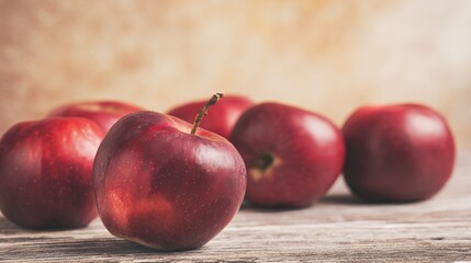 Fresh red apples on rustic wooden background showcasing vibrant colors healthy fruit and organic produce for nutritious snacking and culinary delights