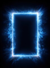 A vibrant, glowing rectangular portal shimmers with electric blue energy, creating a captivating and futuristic visual effect against a dark backdrop.