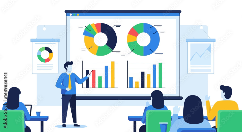 Poster data analysis presentation with graphs for business intelligence strategy