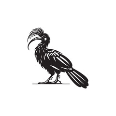 Exotic Hoatzin Silhouette Vector Art – Unique Tropical Bird with Distinctive Crest and Long Tail, Minimal Black Outline Perfect for Rainforest Wildlife Themes, Nature Logos, and Decorative Prints
