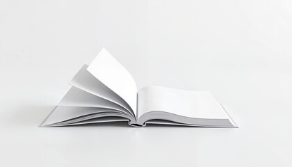 Open blank book on white background in minimalist style  