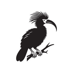 Exotic Hoatzin Silhouette Vector Art – Unique Tropical Bird with Distinctive Crest and Long Tail, Minimal Black Outline Perfect for Rainforest Wildlife Themes, Nature Logos, and Decorative Prints
