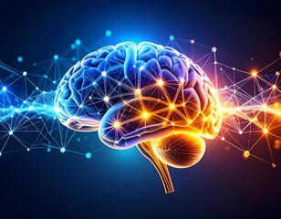 Futuristic visualization of a human brain integrated with a glowing technological network, symbolizing intelligence and innovation.
