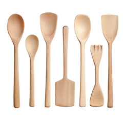Wooden Spoon and Spatula Set on Transparent Background

