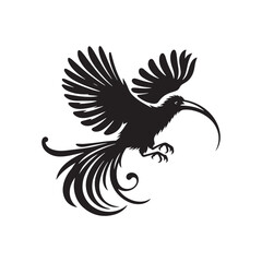 Obraz premium Exotic Hoatzin Silhouette Vector Art – Unique Tropical Bird with Distinctive Crest and Long Tail, Minimal Black Outline Perfect for Rainforest Wildlife Themes, Nature Logos, and Decorative Prints 