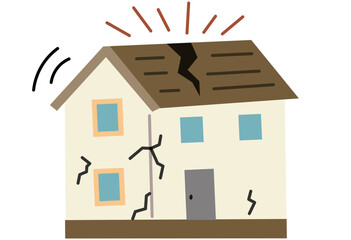 House with cracked roof and walls illustration for disaster, earthquake, and repair themes © tanakashi