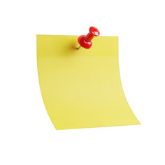 3d yellow sticky note with red push pin