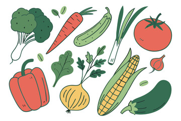 Collection of hand drawn vegetables in a flat style
