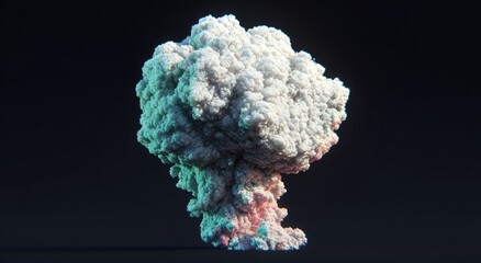 Abstract cloud-like form, light gray and pastel colors, on dark background