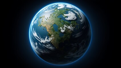 Realistic Earth Rendering Showing North America with Clouds and Atmosphere in Deep Space Visualization for Scientific and Educational Purposes