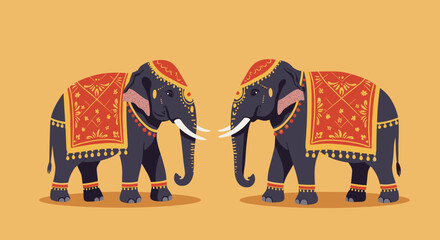 Elephants greeting each other indian festival digital illustration vibrant colors eye level cultural significance. Vector illustration