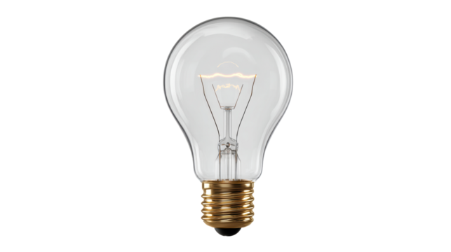 Incandescent Light Bulb With Glowing Filament and Gold Base