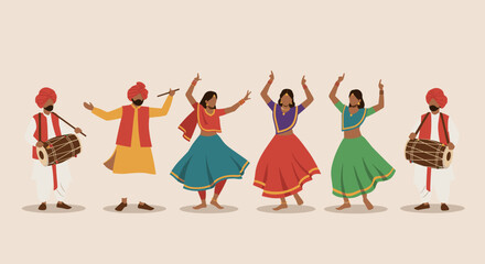 Traditional rajasthani dance performance india illustration cultural scene vibrant atmosphere celebration concept. Vector illustration
