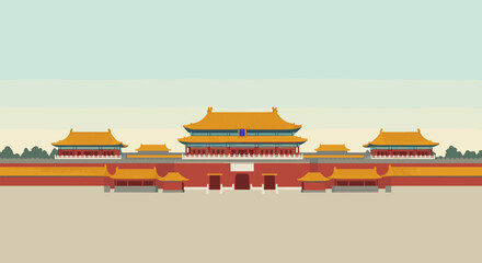 Historic action at the forbidden city beijing digital art calm landscape front view cultural heritage exploration. Vector illustration