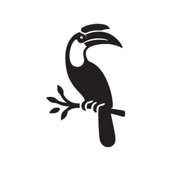 Majestic Hornbill Silhouette Vector Art – Exotic Tropical Bird with Large Curved Bill and Distinctive Casque, Minimal Black Outline Perfect for Wildlife Themes, Nature Logos, and Decorative Prints
