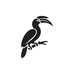 Majestic Hornbill Silhouette Vector Art – Exotic Tropical Bird with Large Curved Bill and Distinctive Casque, Minimal Black Outline Perfect for Wildlife Themes, Nature Logos, and Decorative Prints
