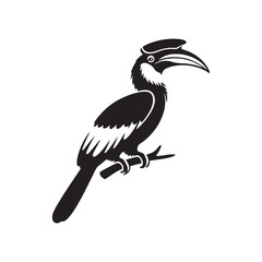 Majestic Hornbill Silhouette Vector Art – Exotic Tropical Bird with Large Curved Bill and Distinctive Casque, Minimal Black Outline Perfect for Wildlife Themes, Nature Logos, and Decorative Prints
