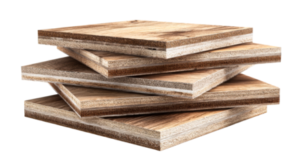 Stacked wooden planks with layered composite material