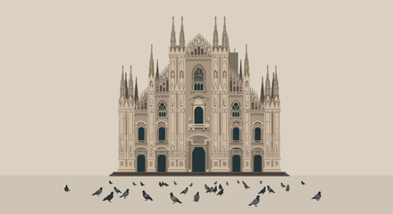 Obraz premium Exploring the architectural beauty of milan cathedral italy digital artwork historical landscape front view cultural significance. Vector illustration
