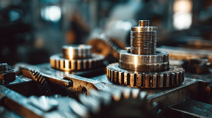 Mechanical engineer working with industrial gears and machine parts